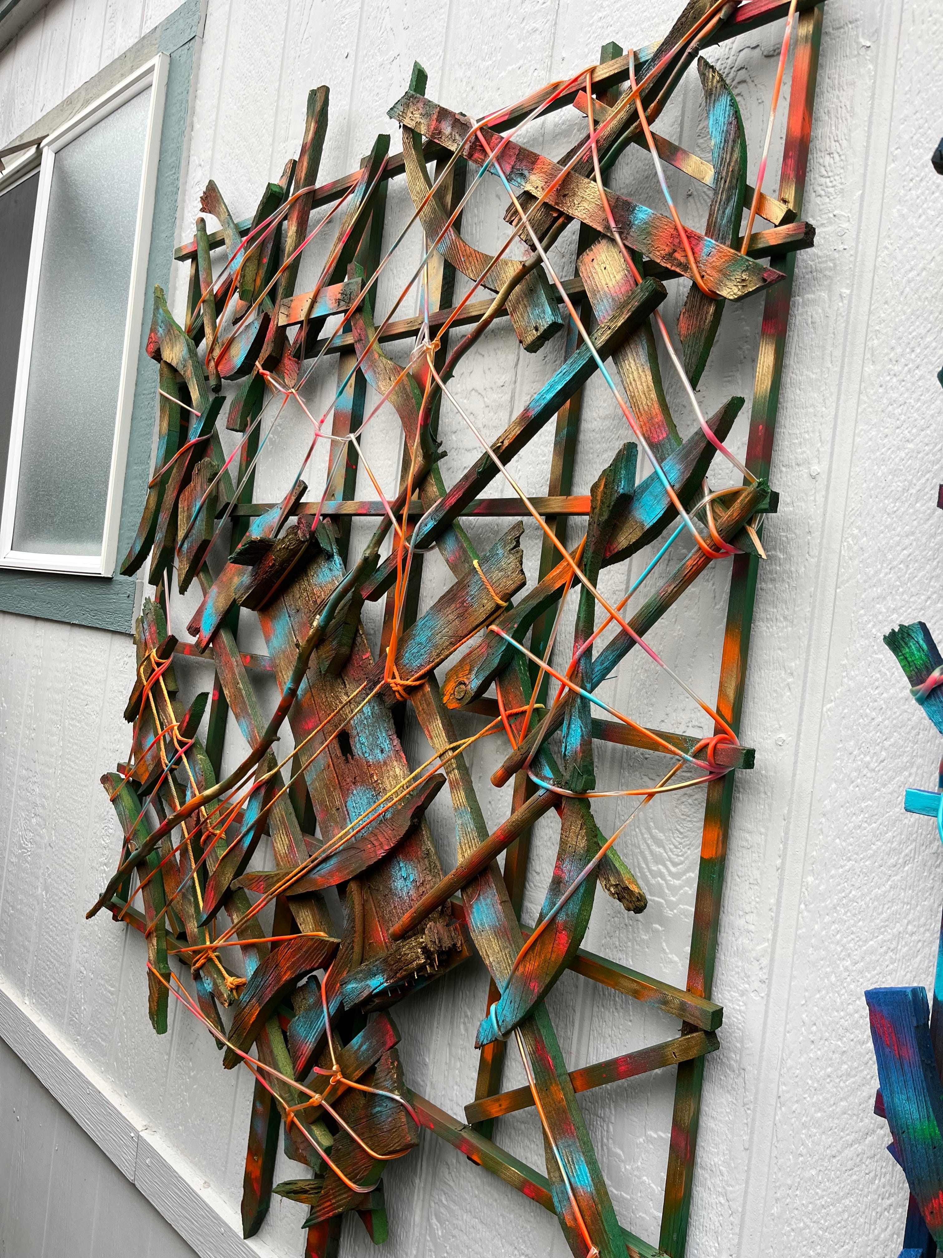 Triptych piece three - green and orange tones